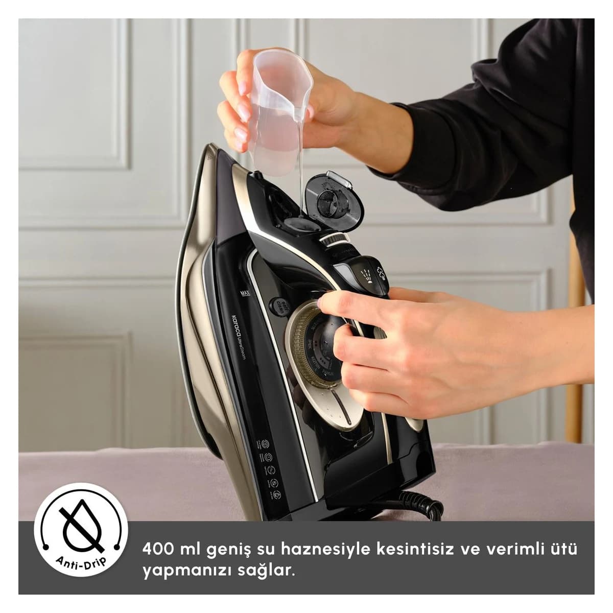 Karaca Vantuz Ultrasteam Buharlı Ütü Black Gold görsel 5