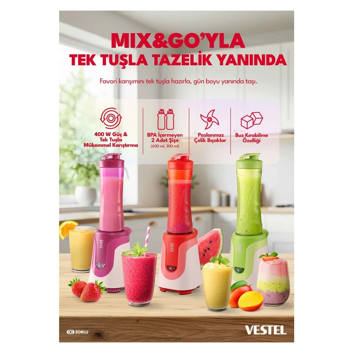Vestel Mix&Go Siyah Blender görsel 6
