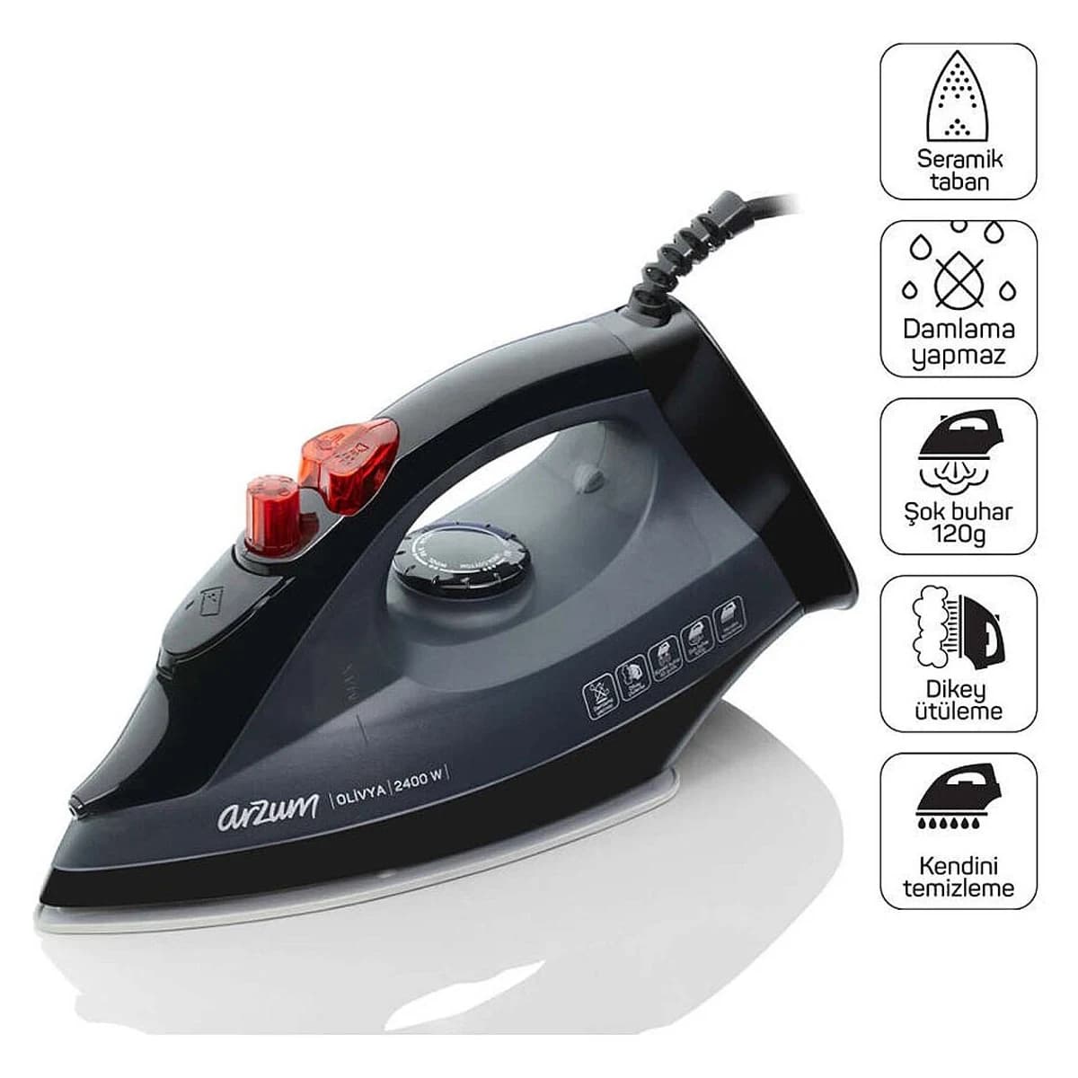 Arzum AR684 Olivya Seramik Tabanlı Buharlı Ütü Siyah